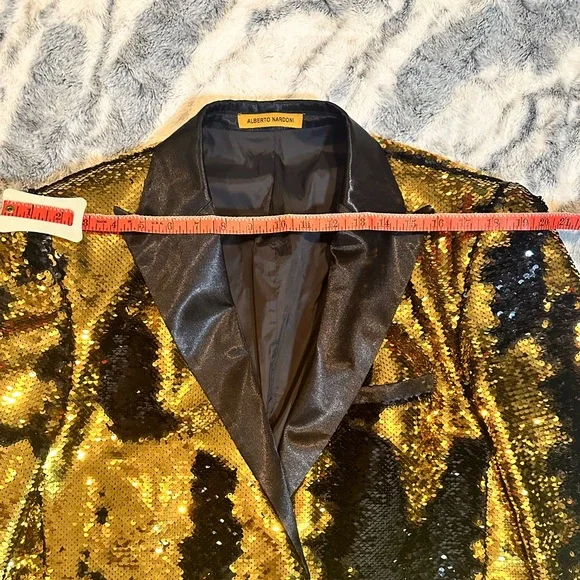 Men’s gold/black reversible sequin jacket - Picture 3 of 7